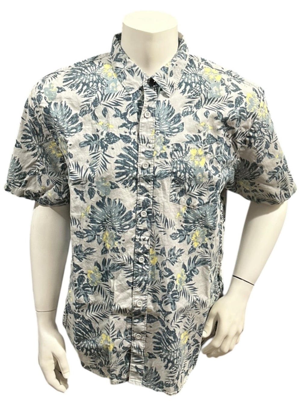 Vans Men’s Button Up Shirt Blue Green Floral Pocket Short Sleeve XL